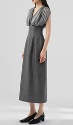Galina Grey V-Neck Midi Dress Flowering Girl