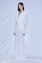 Linus V-Neck Draped Backless Maxi Dress Flowering Girl