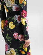 Bernice Rose Print Shirt Midi Dress In Black Flowering Girl