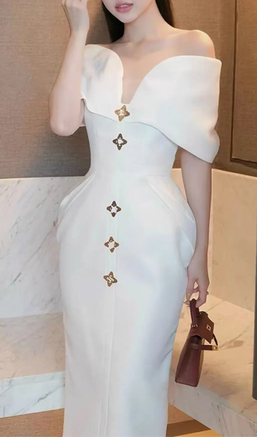 Liliya White Off-Shoulder Midi Dress Flowering Girl