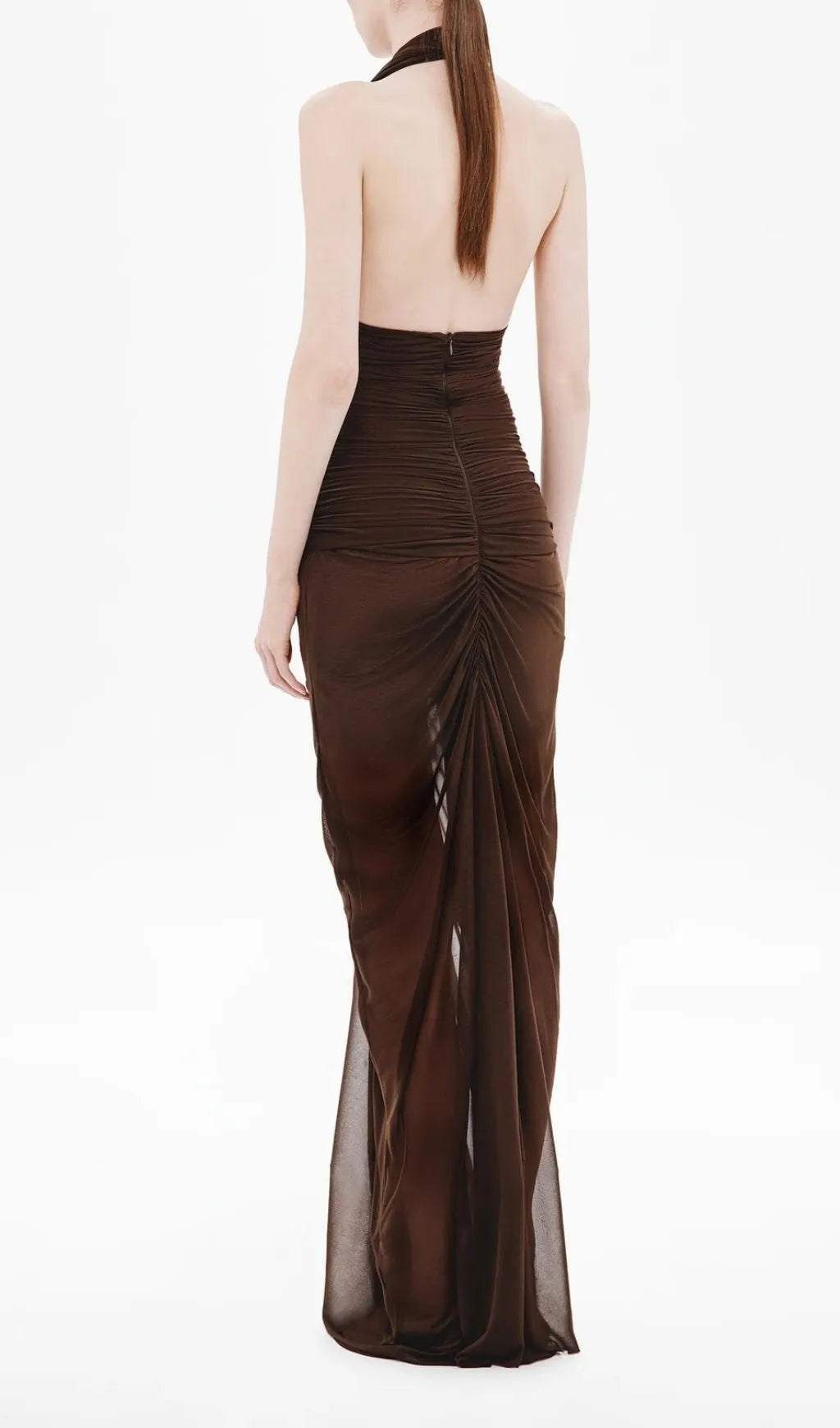Nancy V-Neck Pleated Braided Bodycon Maxi Dress - Brown Flowering Girl
