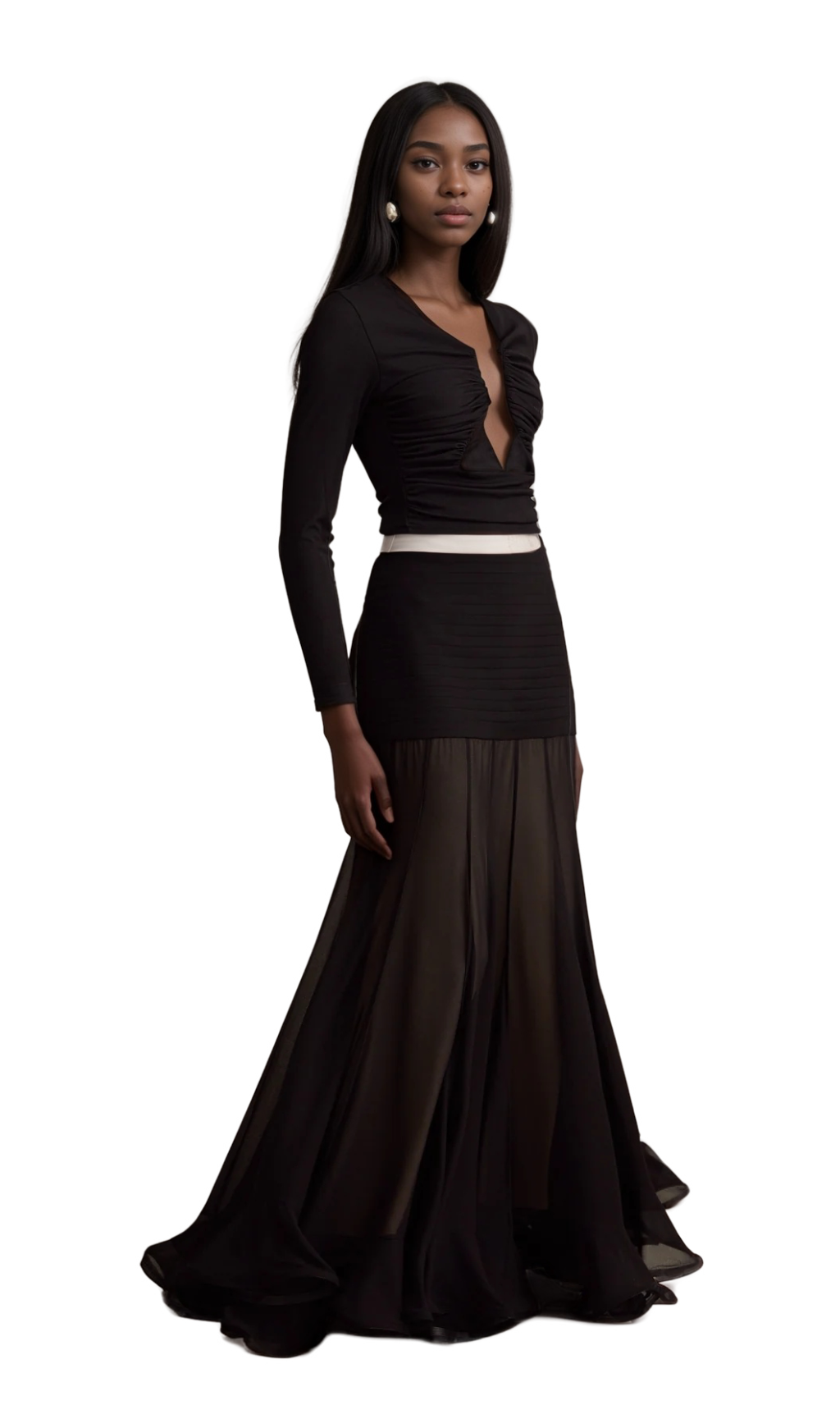Anaïs black open-front gathered top Flowering Girl