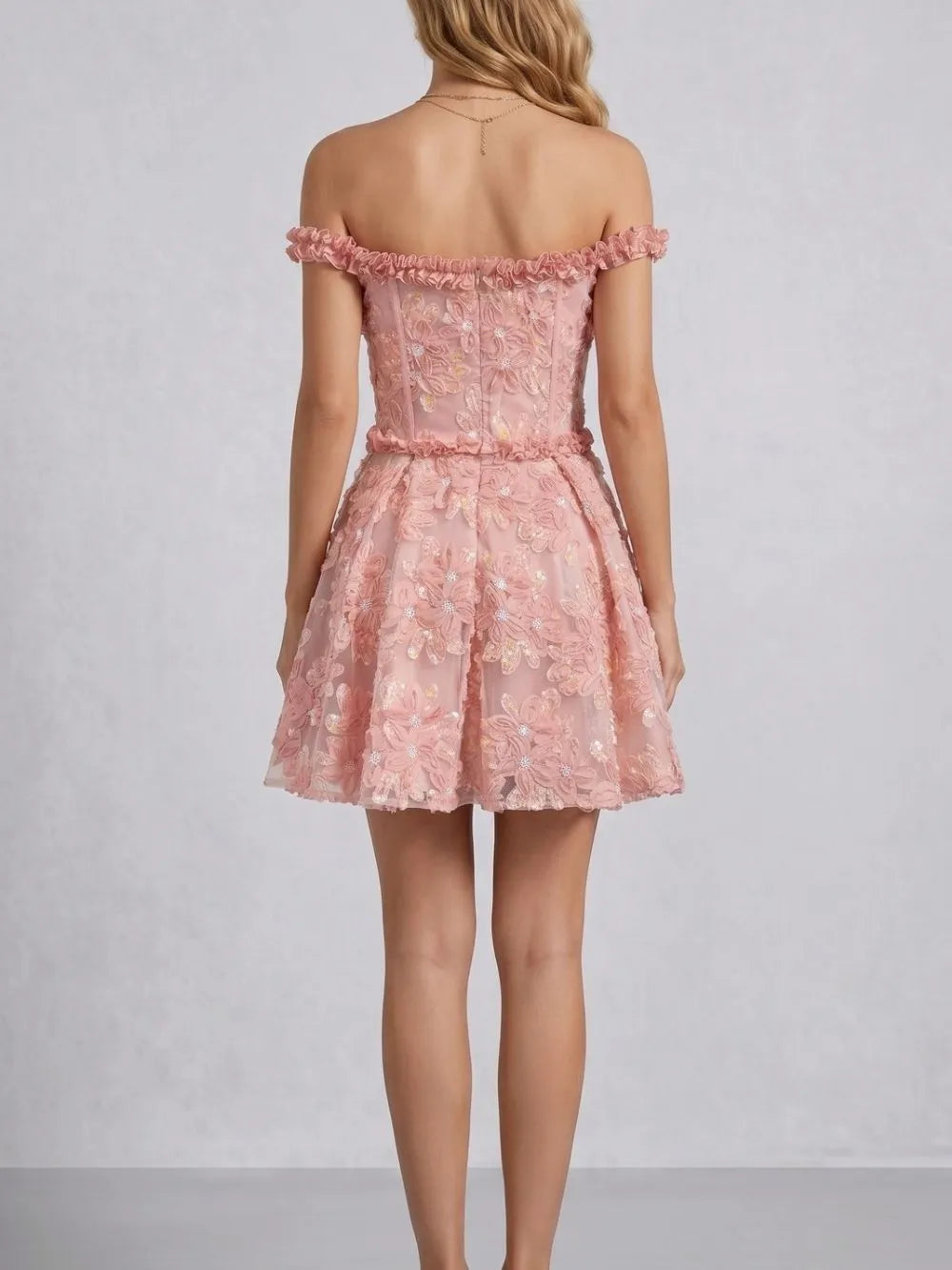 Jyvric Pink Off Shoulder Flower Mini Dress Flowering Girl