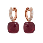 Aava Red Cushion Cut Gemstone Hoop Sterling Silver Earrings Flowering Girl