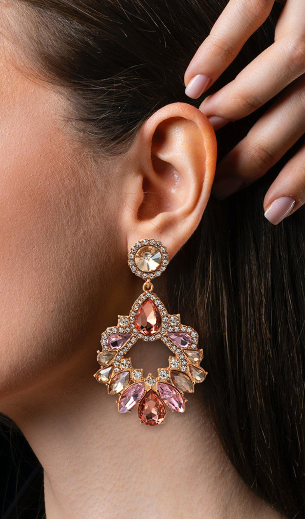 Pink Crystal Chandelier Drop Earrings Flowering Girl