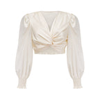 Nouria White Faux-Flower Twist Cropped Top Flowering Girl