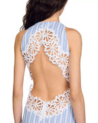 Hollow Lace Trim Maxi Dress In Blue Flowering Girl