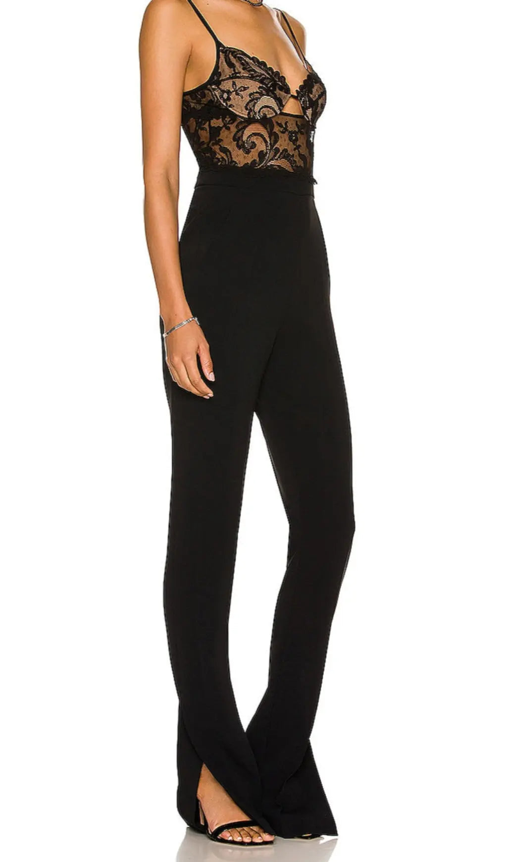 Black Strappy Lace Bandage Jumpsuit Flowering Girl