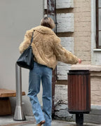 Faux Fur All-In-One Jacket In Dark Brown Flowering Girl