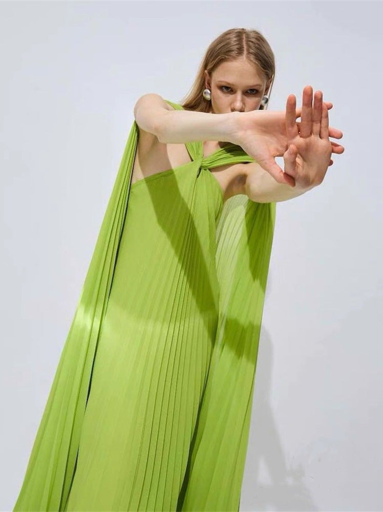 Alyssa Pleated Grass Green Maxi Dress Flowering Girl