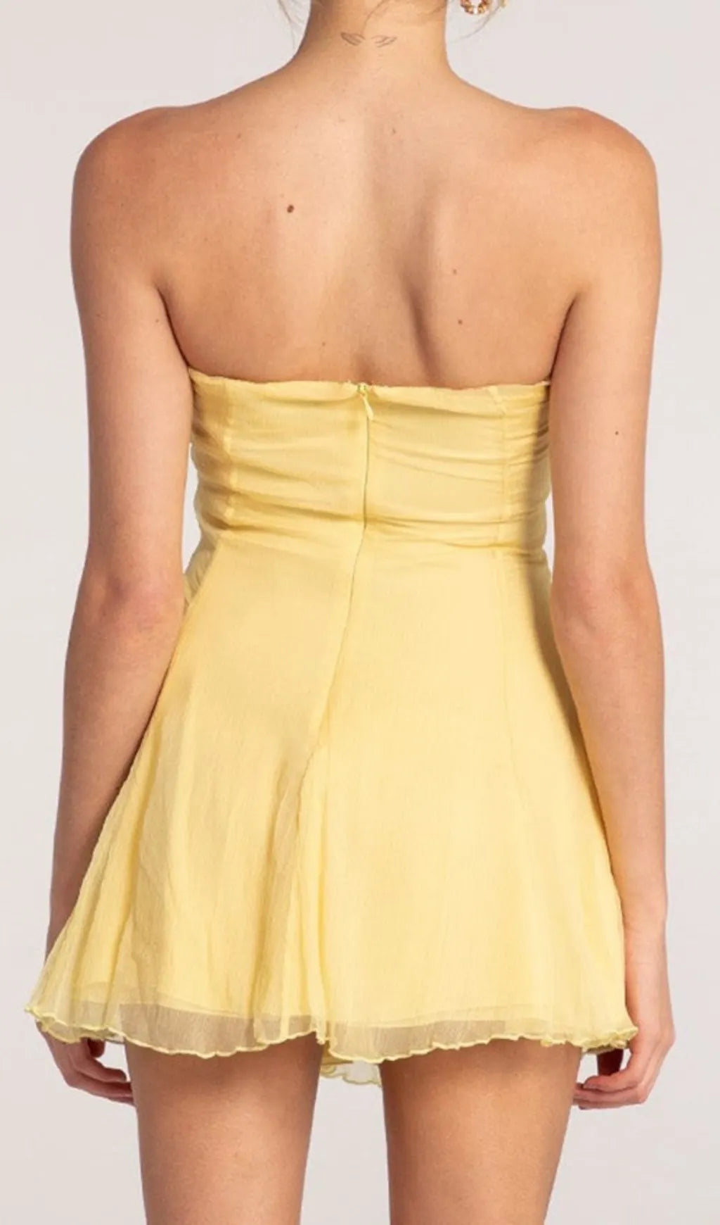 Bryony Yellow Strapless Cutout Mini Dress Flowering Girl