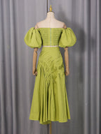 Giselle Drawstring Off-Shoulder Midi Skirt - Green Flowering Girl