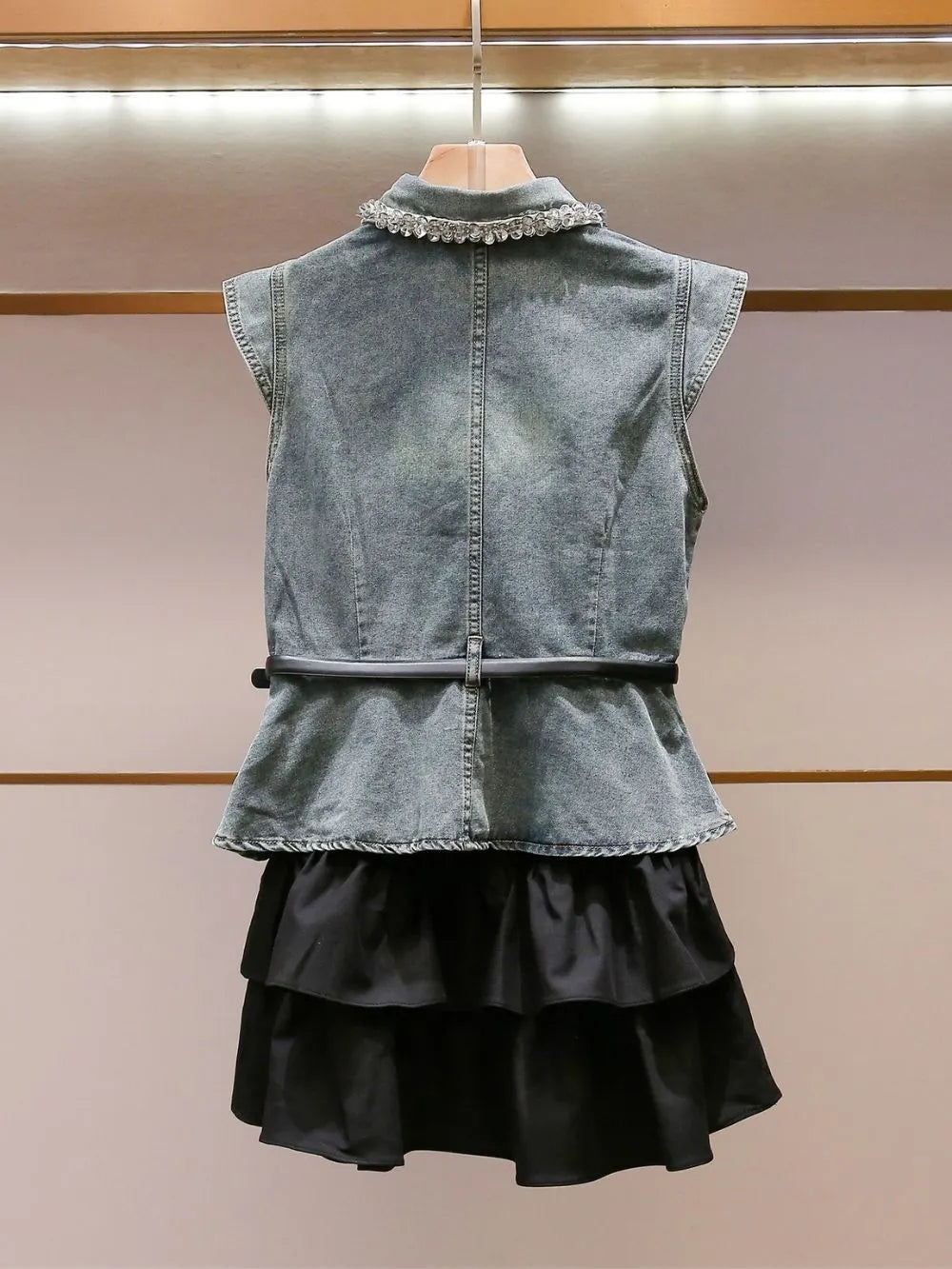 Marije Denim Vest & Skirt Set Flowering Girl