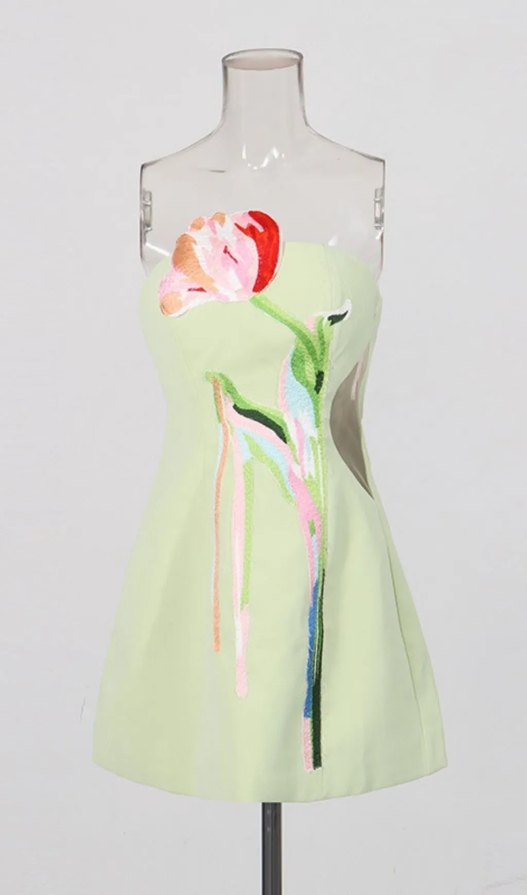 Leona Green Strapless Flower Embroidery Mini Dress Flowering Girl