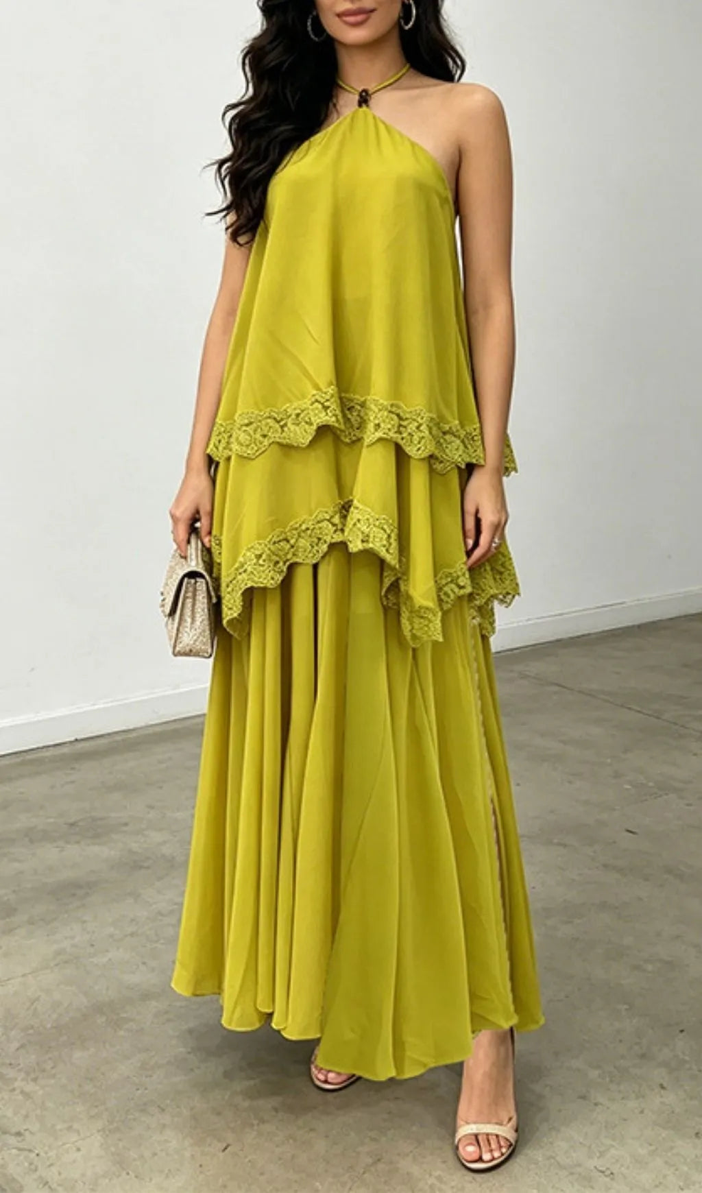 Laurelin Green Halter Maxi Dress Flowering Girl
