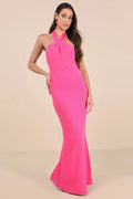 Mesmerizing Perfection Pink Halter Neck Backless Maxi Dress Flowering Girl