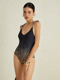 Leopard Print One-Piece Swimsuit Flowering Girl