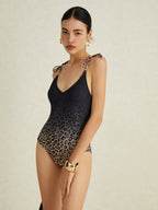 Leopard Print One-Piece Swimsuit Flowering Girl