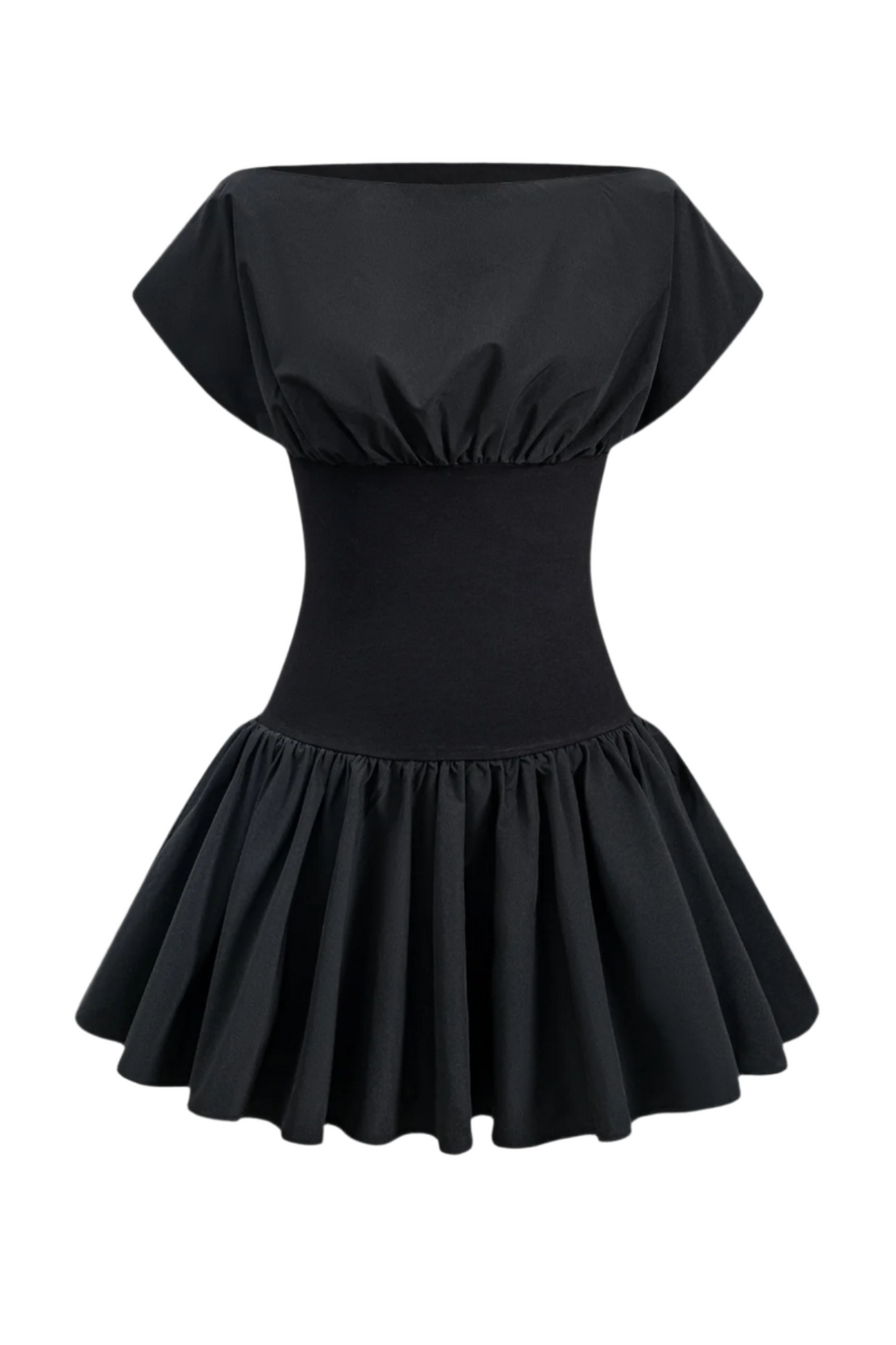 Ruched Patchwork Mini Dress - Black Flowering Girl