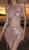 Dulce Pink Crystal Three-Piece Swimsuit Flowering Girl