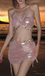 Dulce Pink Crystal Three-Piece Swimsuit Flowering Girl