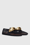 Emerson Hardware Buckle Fishnet Ballet Flats Flowering Girl