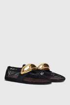 Emerson Hardware Buckle Fishnet Ballet Flats Flowering Girl