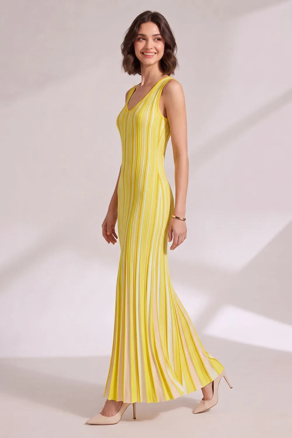 Yellow Vertical Stripe Maxi Dress Flowering Girl