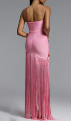 Koa Pink Strapless Flower Tassel Bandage Maxi Dress Flowering Girl