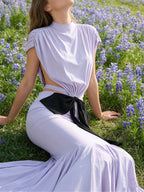 Elisae Purple Bow Cutout Maxi Dress Flowering Girl