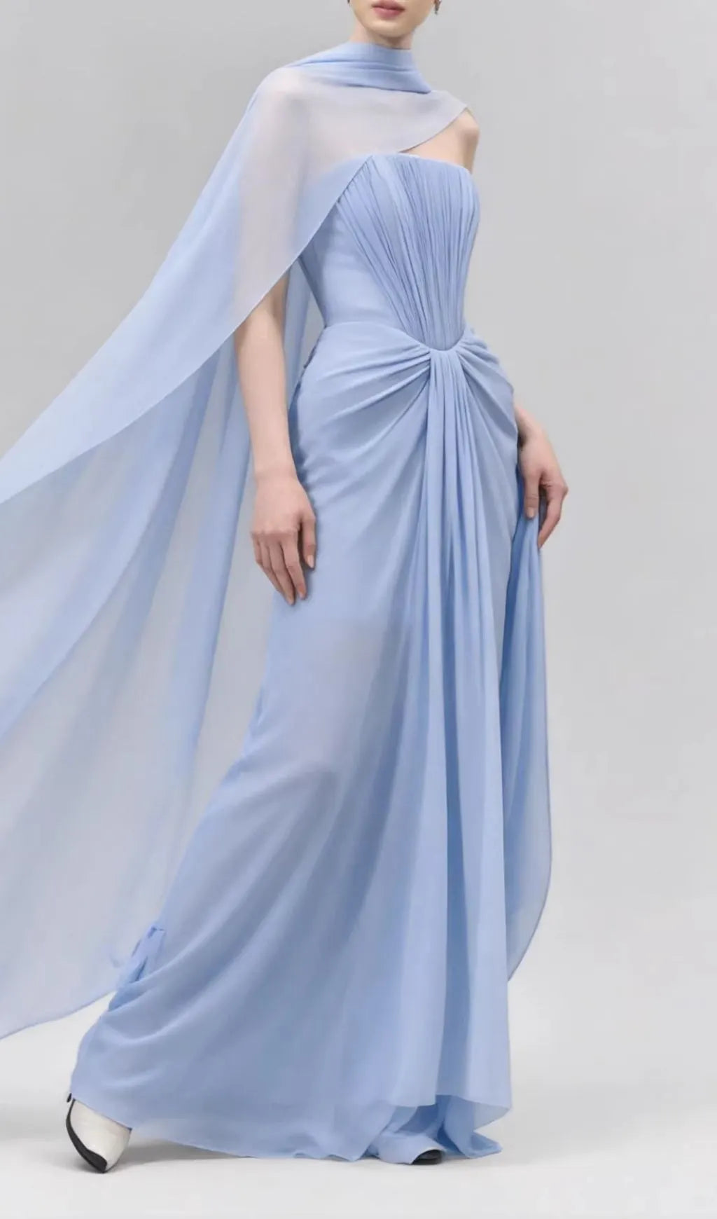 Kayley Blue Strapless Pleated Maxi Dress With Shawl Flowering Girl