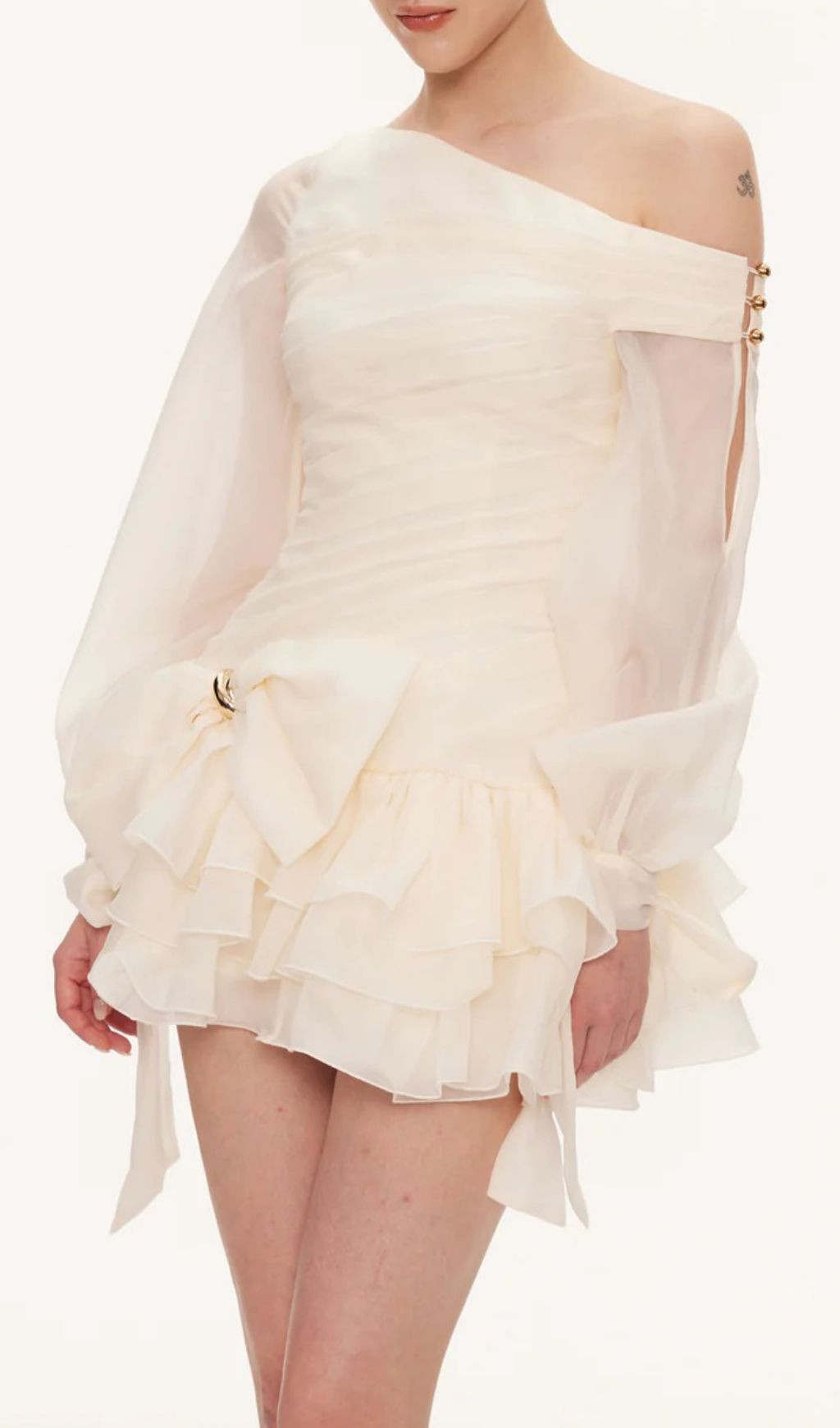 Kaija Bow Asymmetric Puffy Mini Dress Flowering Girl