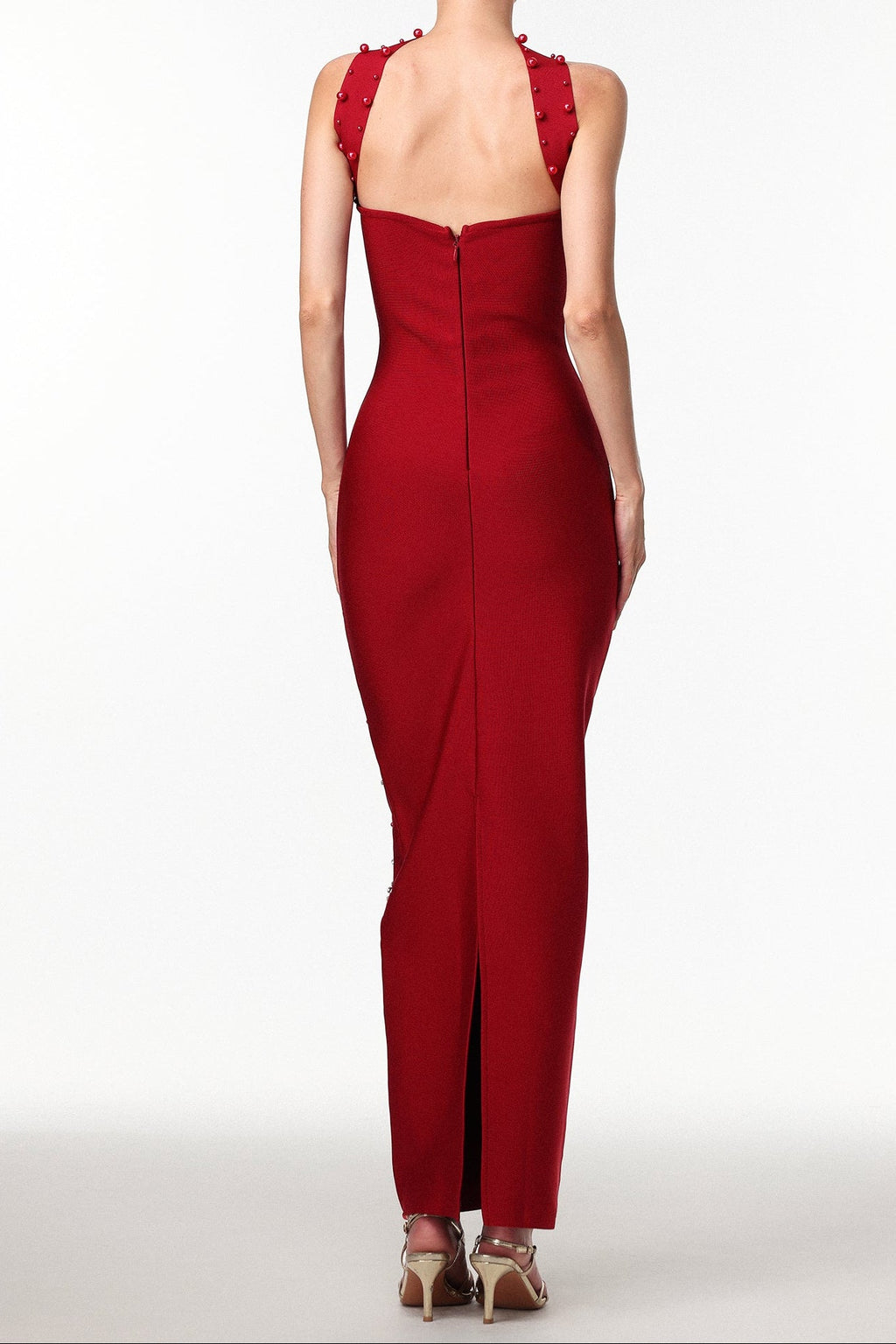 Nesya Sleeveless Pearl Wine Bandage Maxi Dress Flowering Girl