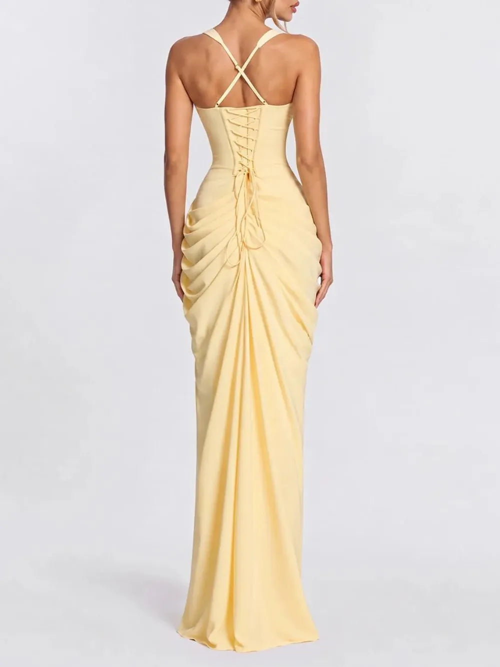 Fujiye Halterneck Split Ruched Maxi Dress Flowering Girl