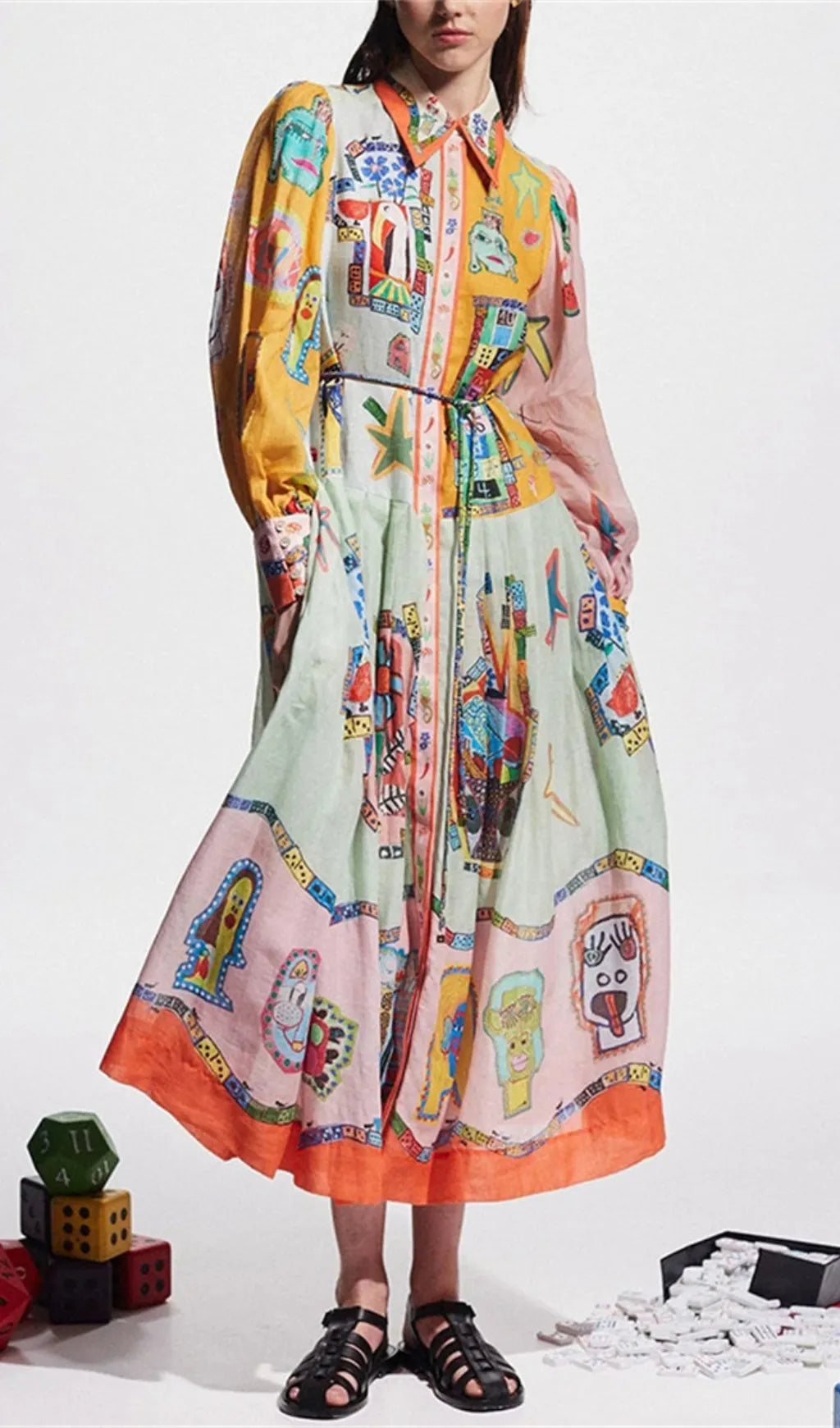 Ceara Printed Long Sleeve Midi Dress Flowering Girl