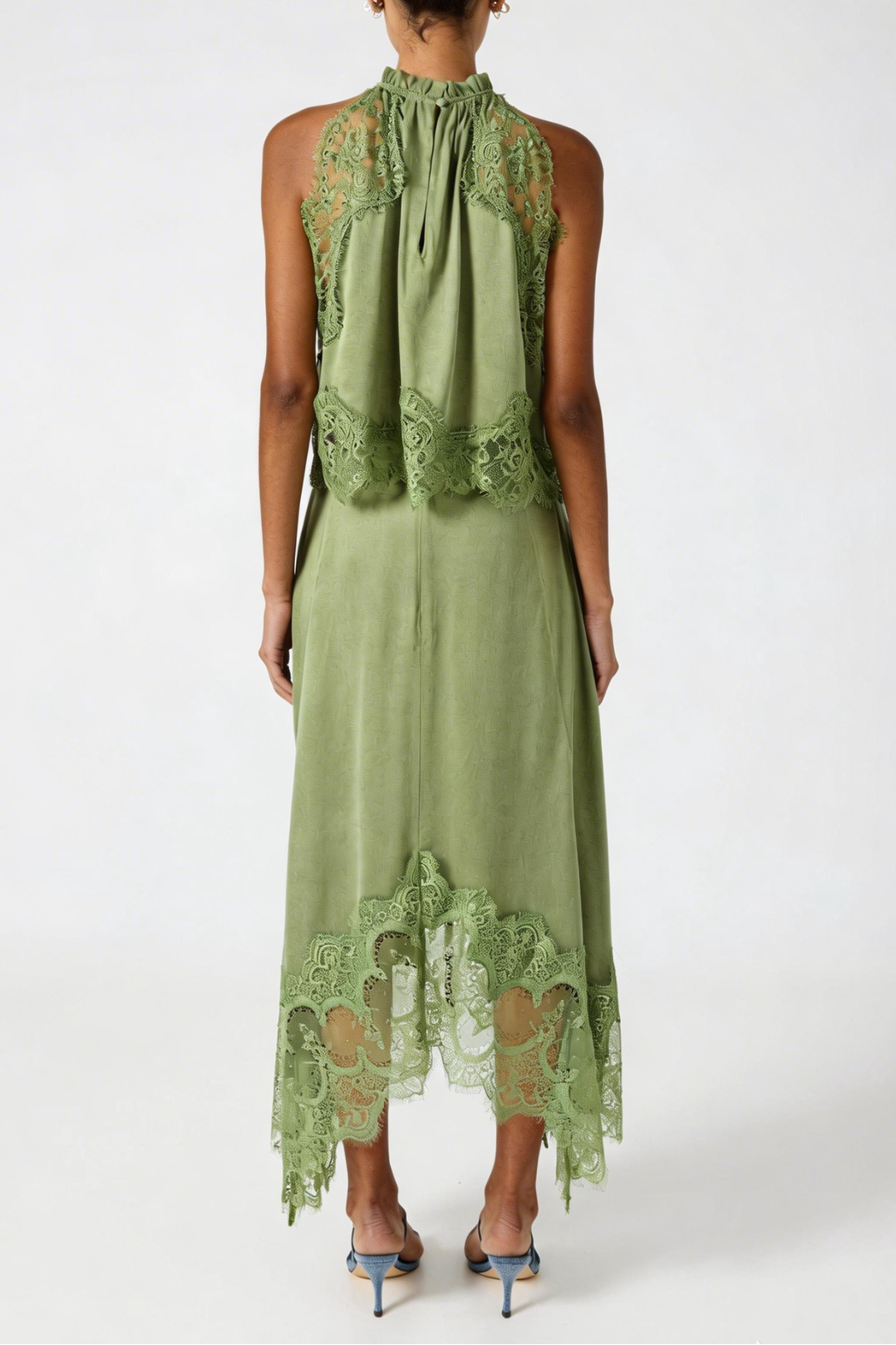 Gavia Sleeveless Lace Top & Midi Skirt Set - Green Flowering Girl