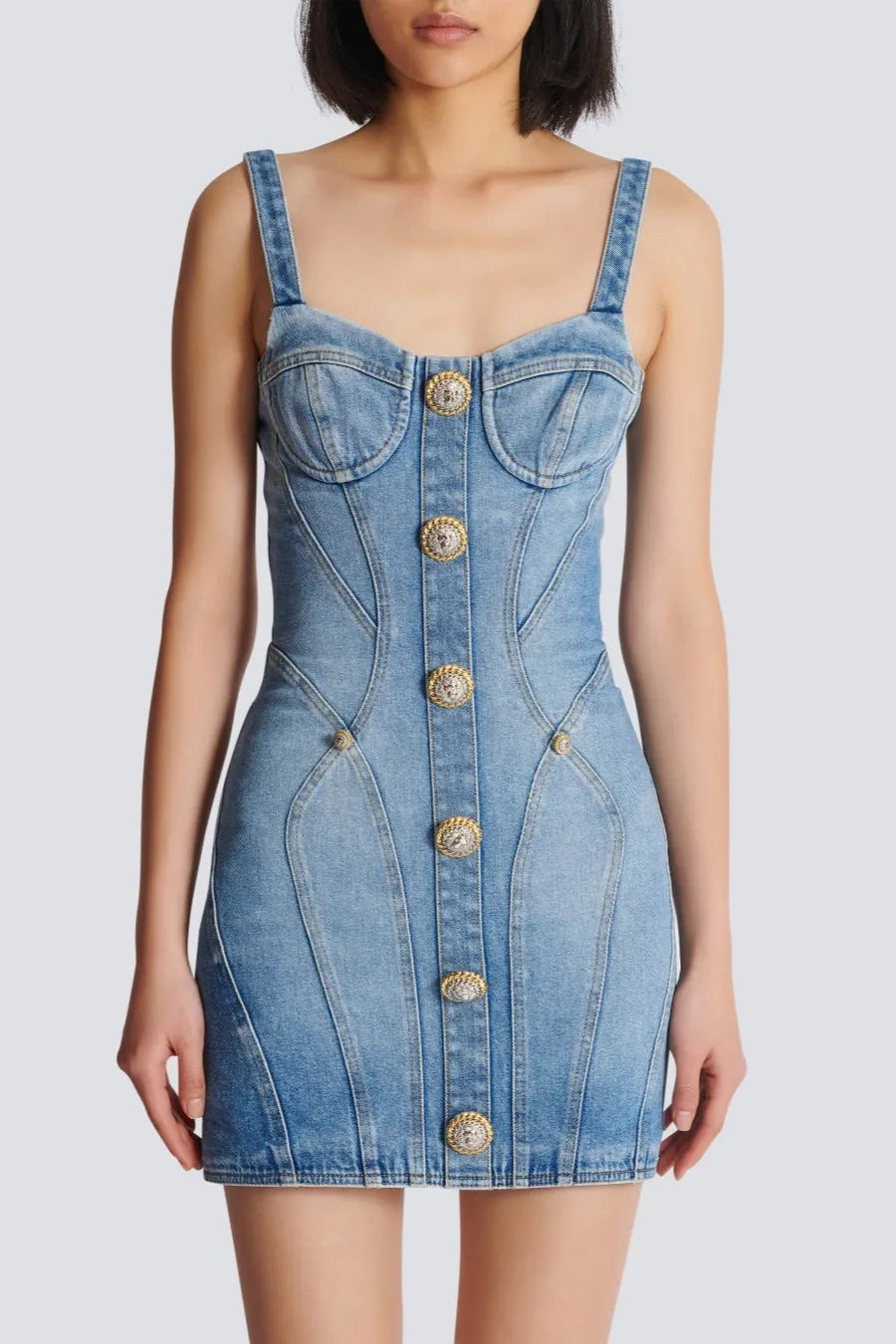 Ogana Gold Buttoned Denim Mini Dress Flowering Girl