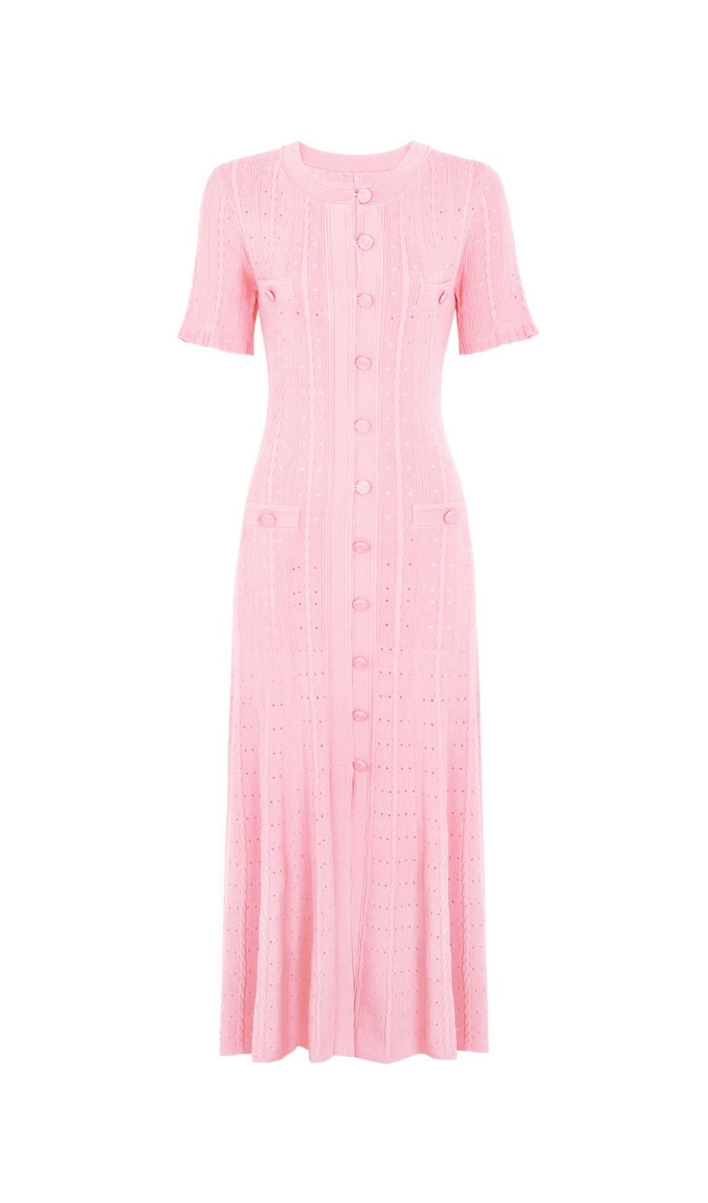 Kilenya Light Pink Knit Short Sleeve Midi Dress Flowering Girl