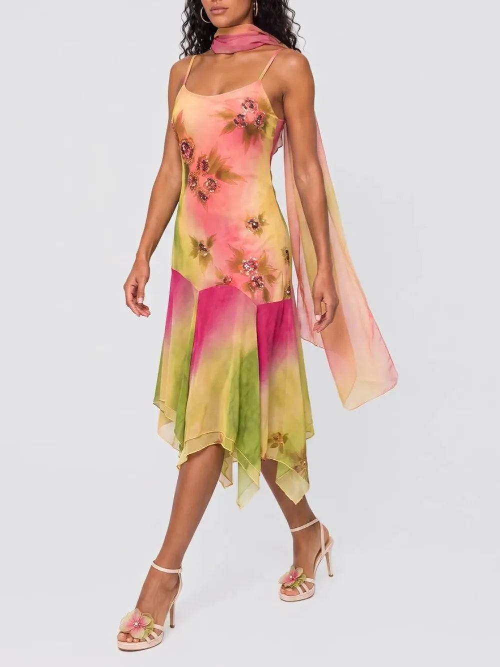 Yesmora Scarf Ruffle Floral Mini Dress Flowering Girl