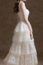 Alison Mesh Stitching Layer Dress In White Flowering Girl