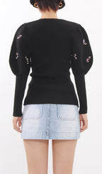 Ichiko Black Embellished Sweater Flowering Girl