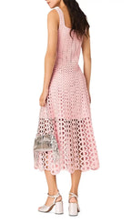 Russelking Rhinestone Crochet Midi Dress Flowering Girl