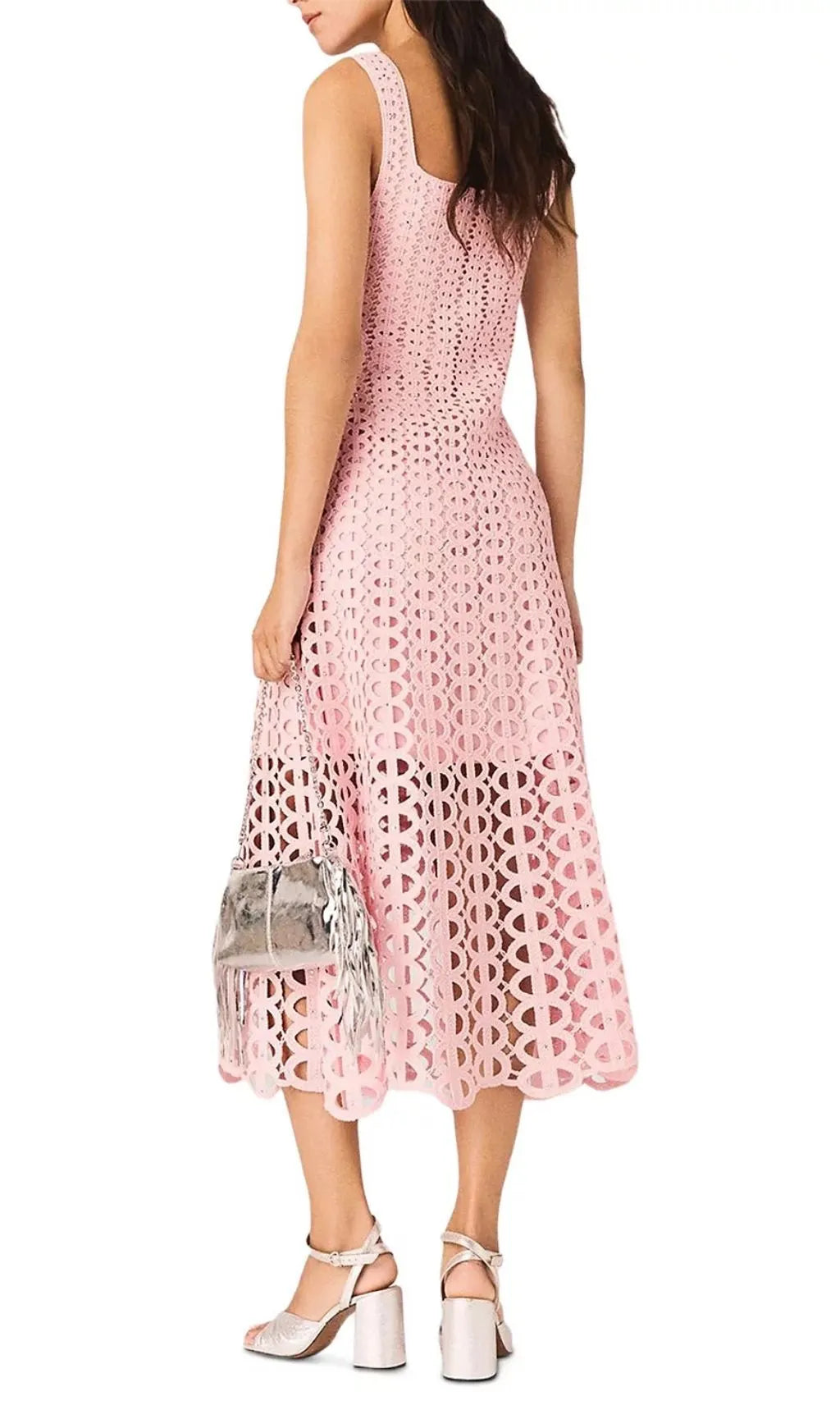 Russelking Rhinestone Crochet Midi Dress Flowering Girl