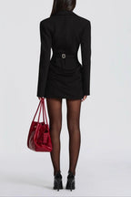 Black Deep V Long Sleeve Mini Dress Flowering Girl