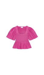 PINK SHIRRED PEPLUM BLOUSE Flowering Girl