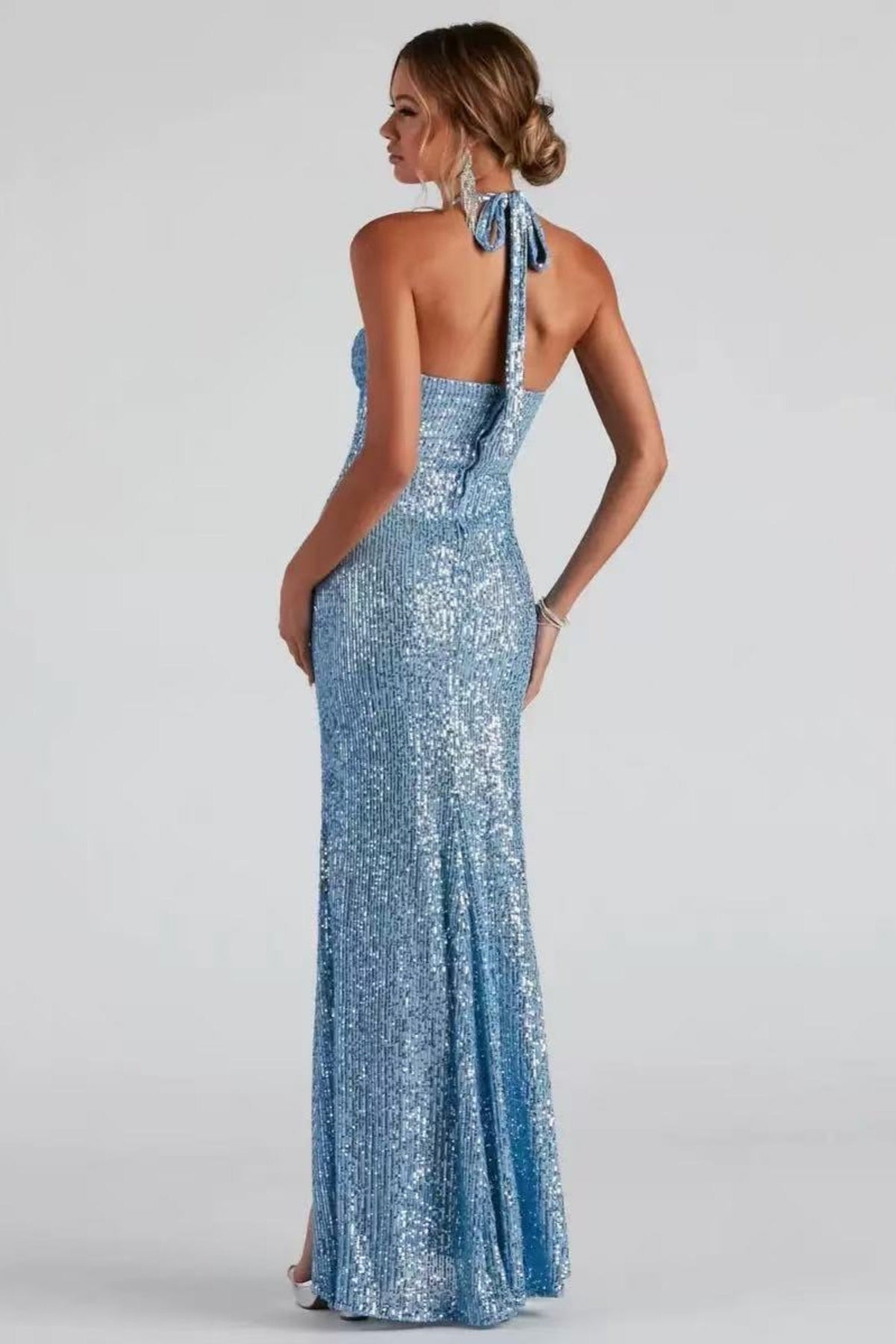 Halter Sequined Slit Maxi Dress Flowering Girl