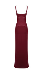 Mesh Insert Maxi Dress Burgundy Flowering Girl