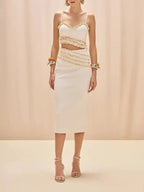 White Beaded Two-Piece Bodycon Set Flowering Girl