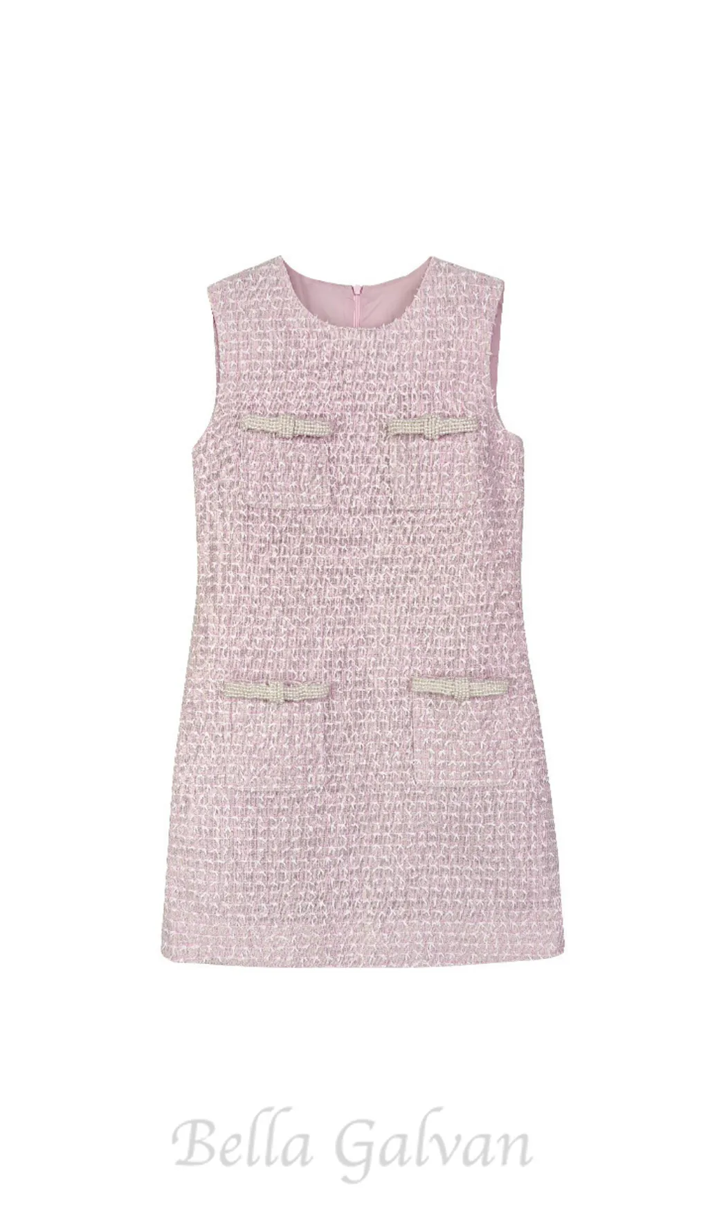 boucle pearl trim mini dress in pink Flowering Girl