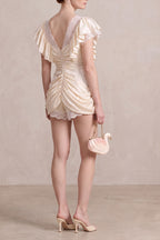 Lace V-Neck Ruffle Satin Mini Romper Flowering Girl